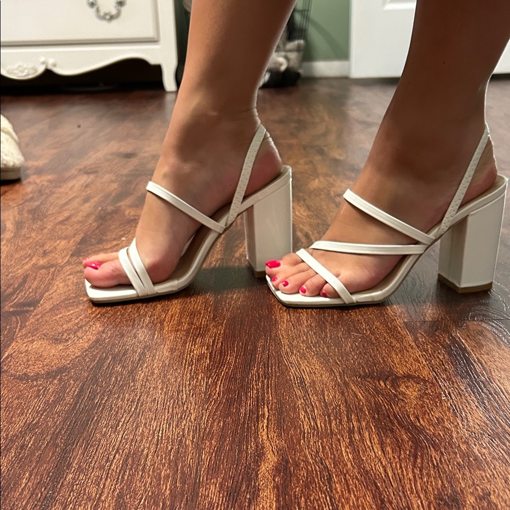 Chic White Strappy Block Heels